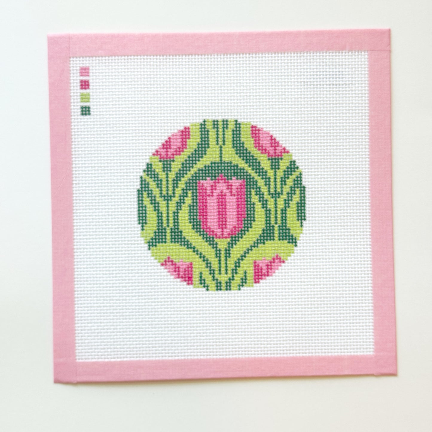 Art Nouveau Tulip Flower Round Ornament Needlepoint Canvas, 13 Mesh, 4x4 Design