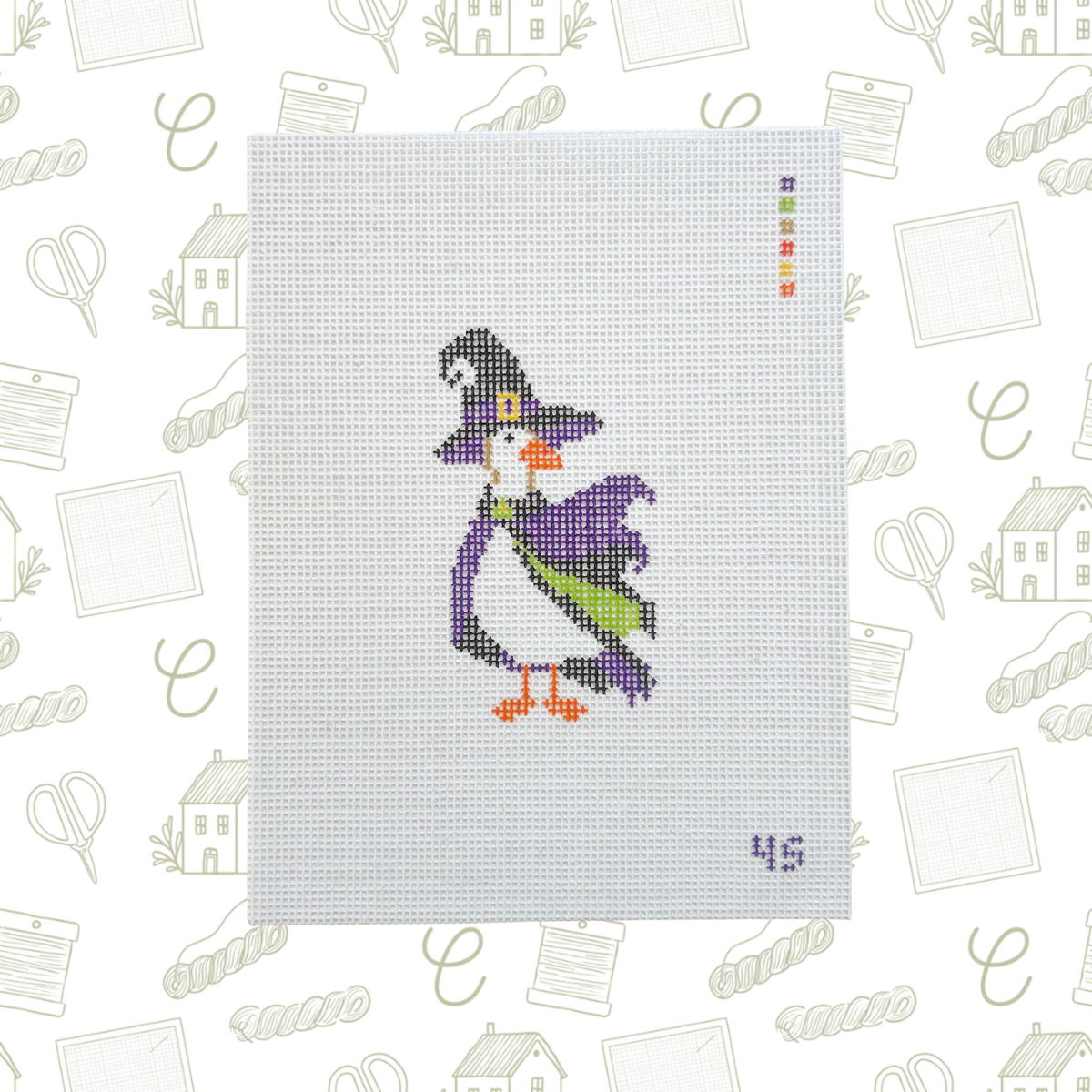 Halloween Witch Goose Needlepoint Canvas, 14 Mesh, 3"x4" Design Size