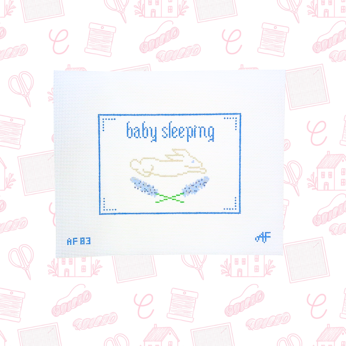 Baby Sleeping Bunny Sign Needlepoint Canvas, 14 Mesh, 5" x 7" Design Size