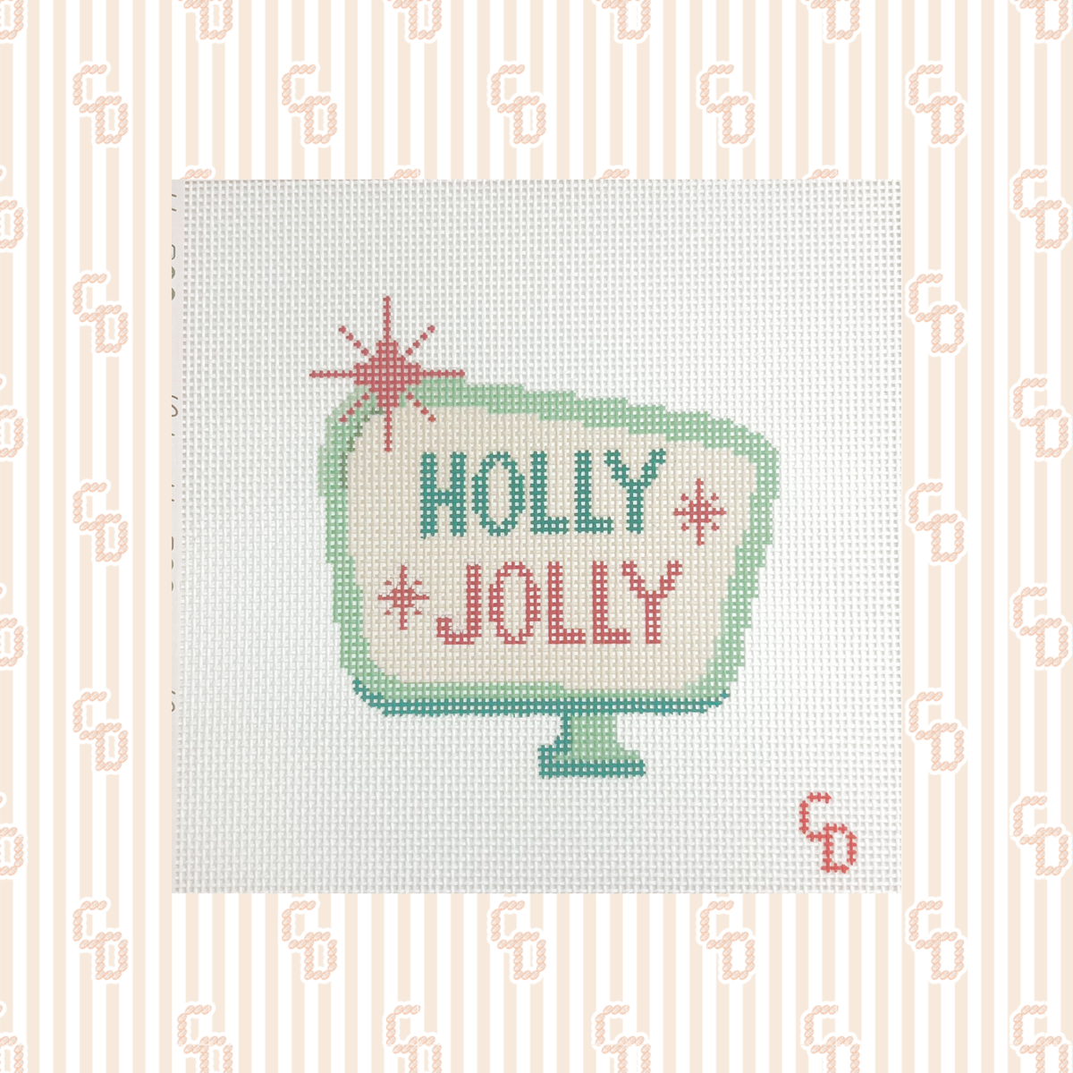 Holly Jolly Sign Needlepoint Canvas, 13 Mesh, 4"x4" Design Size