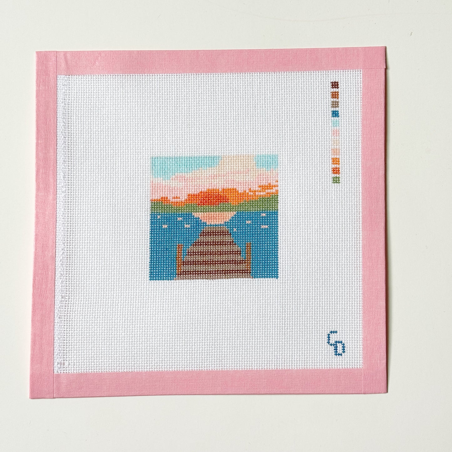 Lake Dock Sunset Needlepoint Canvas, 18 Mesh, 4x4 Design, Summer Lake Needlepoint