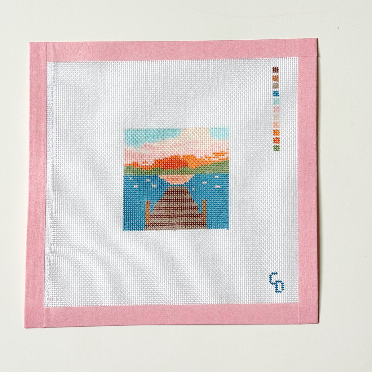 Lake Dock Sunset Needlepoint Canvas, 18 Mesh, 4x4 Design, Summer Lake Needlepoint