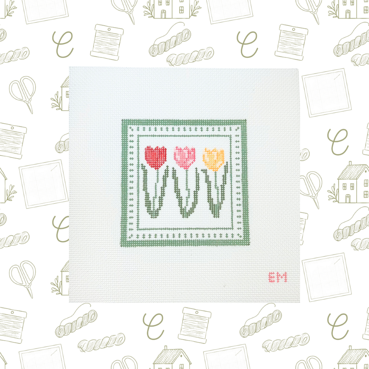 Tulips Square Needlepoint Canvas, 13 Mesh, 5"x5" Design Size