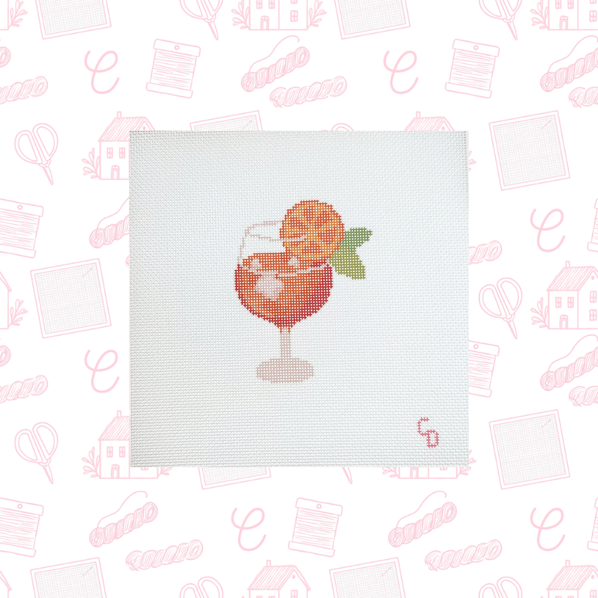 Aperol Spritz Cocktail Needlepoint Canvas, 18 Mesh, 3"x4" Design Size