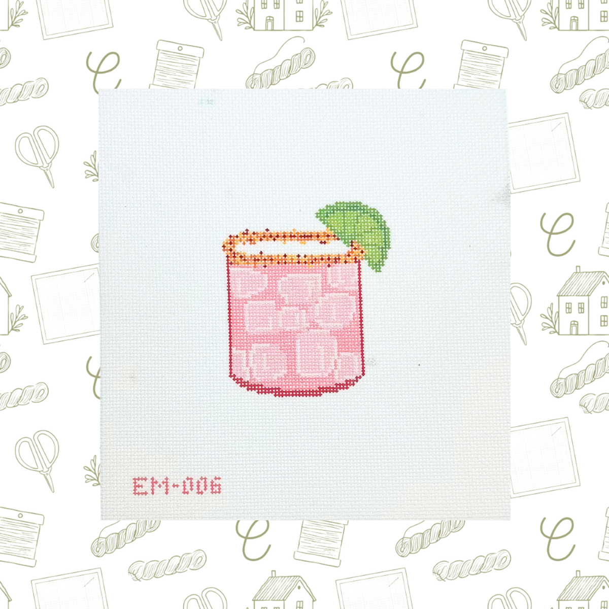Pink Margarita Needlepoint Canvas, 18 mesh, 3"x2.7" Design Size