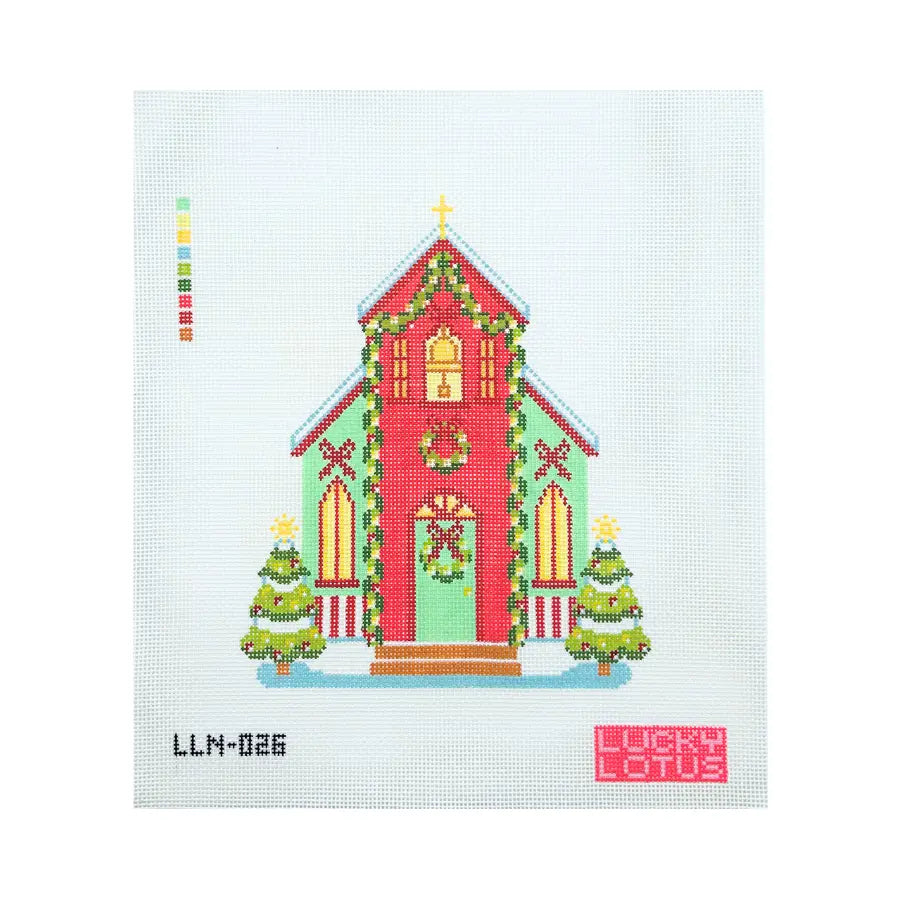 Church Christmas Village Needlepoint Canvas, 13 Mesh