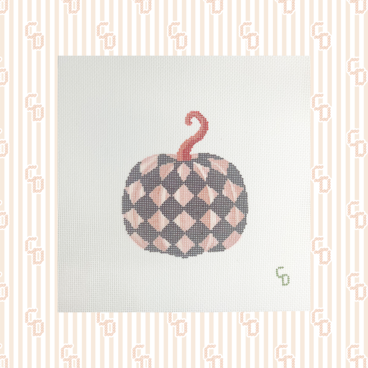 Checkered Pumpkin Needlepoint Canvas, 18 mesh, ~4"x4" Design Size