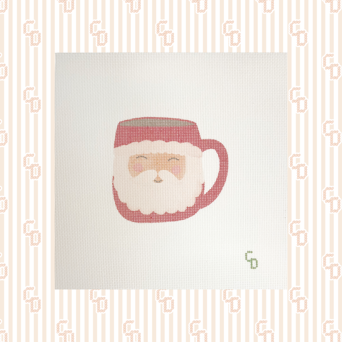 Santa Mug Needlepoint Canvas, 18 Mesh, ~4"x4" Design Size