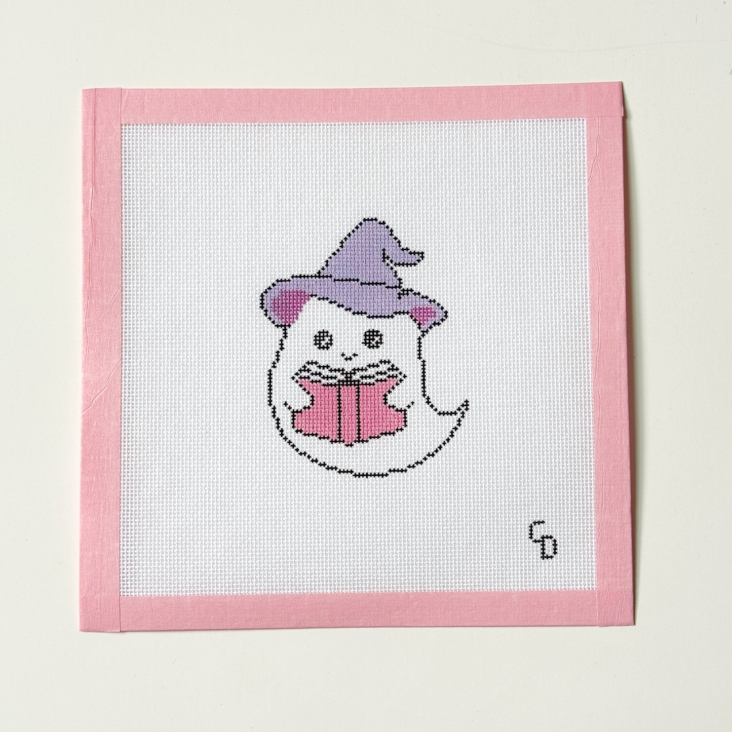 Ghost Witch Reading Book Halloween Bookish Needlepoint Canvas, 18 Mesh, 3x4 Design