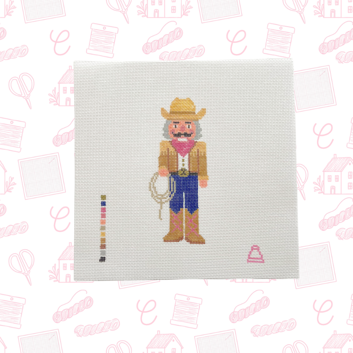 Western Cowboy Nutcracker Needlepoint Canvas, 18 Mesh, ~2"x5.5" Design Size