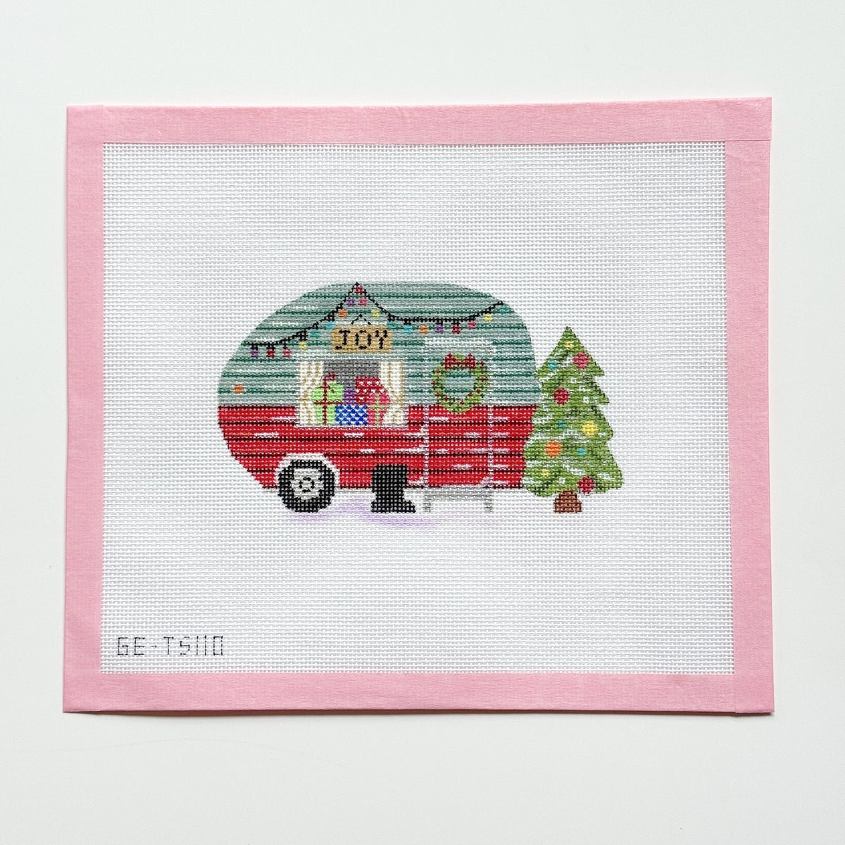Christmas Camper Retro Needlepoint Canvas, 18 Mesh, 7”x5” Design