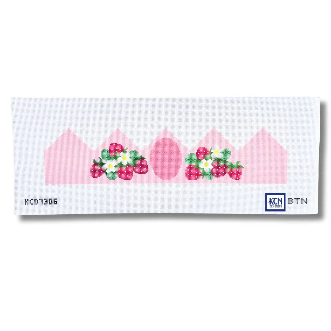 Strawberry Birthday Crown Needlepoint Canvas, 13 Mesh, 15 1/2” x 3 1/2” Design