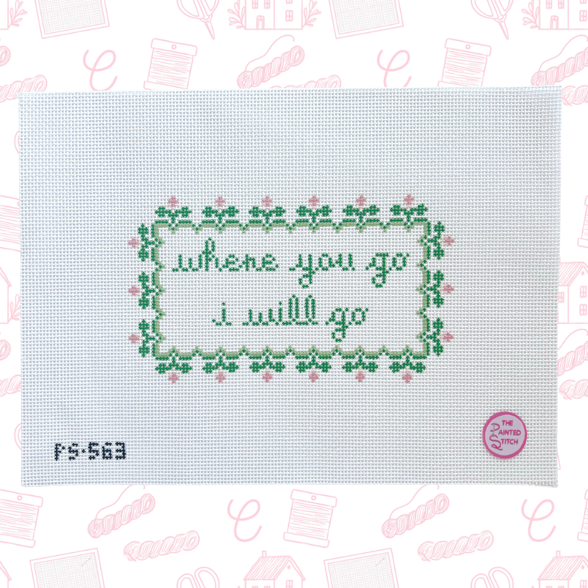 Where you go, I'll Go Needlepoint Canvas, 14 Mesh, 4 inch x 7 inch Design Size