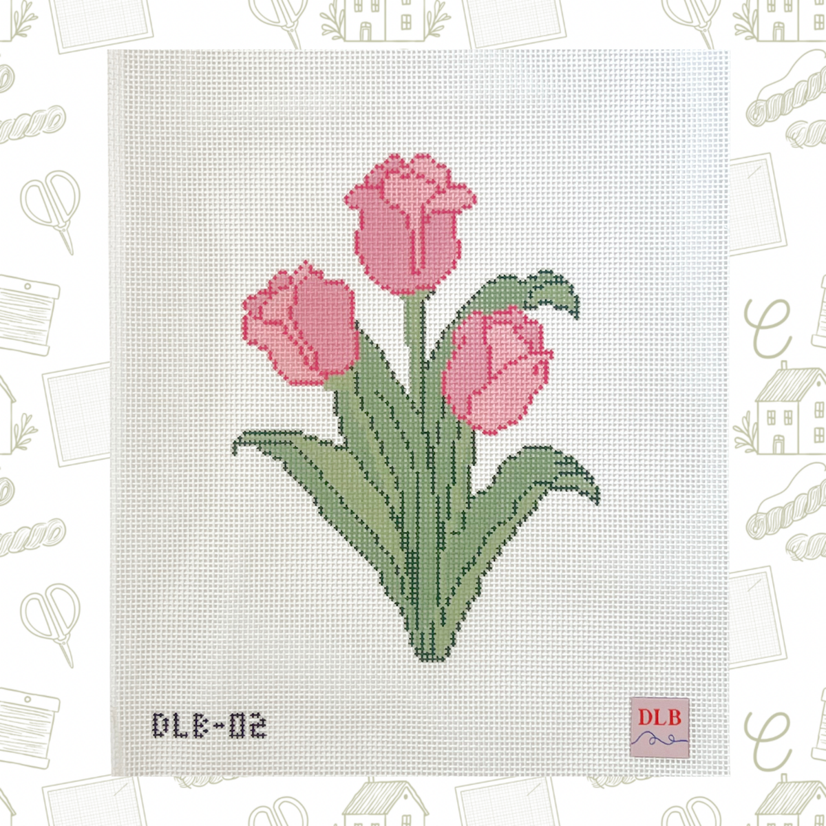 Large Pink Tulips Needlepoint Canvas, 12 Mesh, 6 " x 9" Design Size