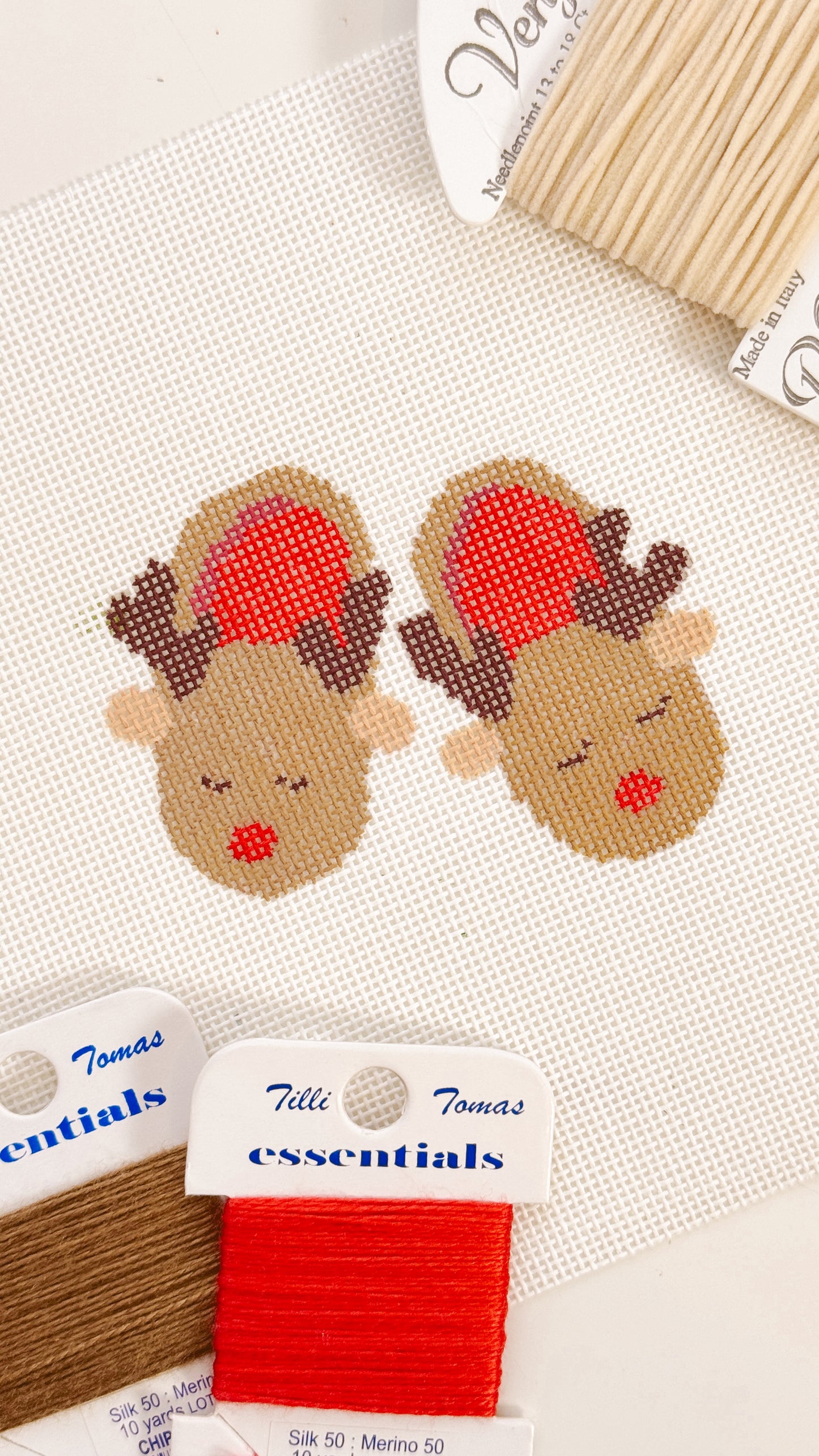 Reindeer Slippers Christmas Needlepoint Canvas 18 Mesh 2.5”x2.5” Design