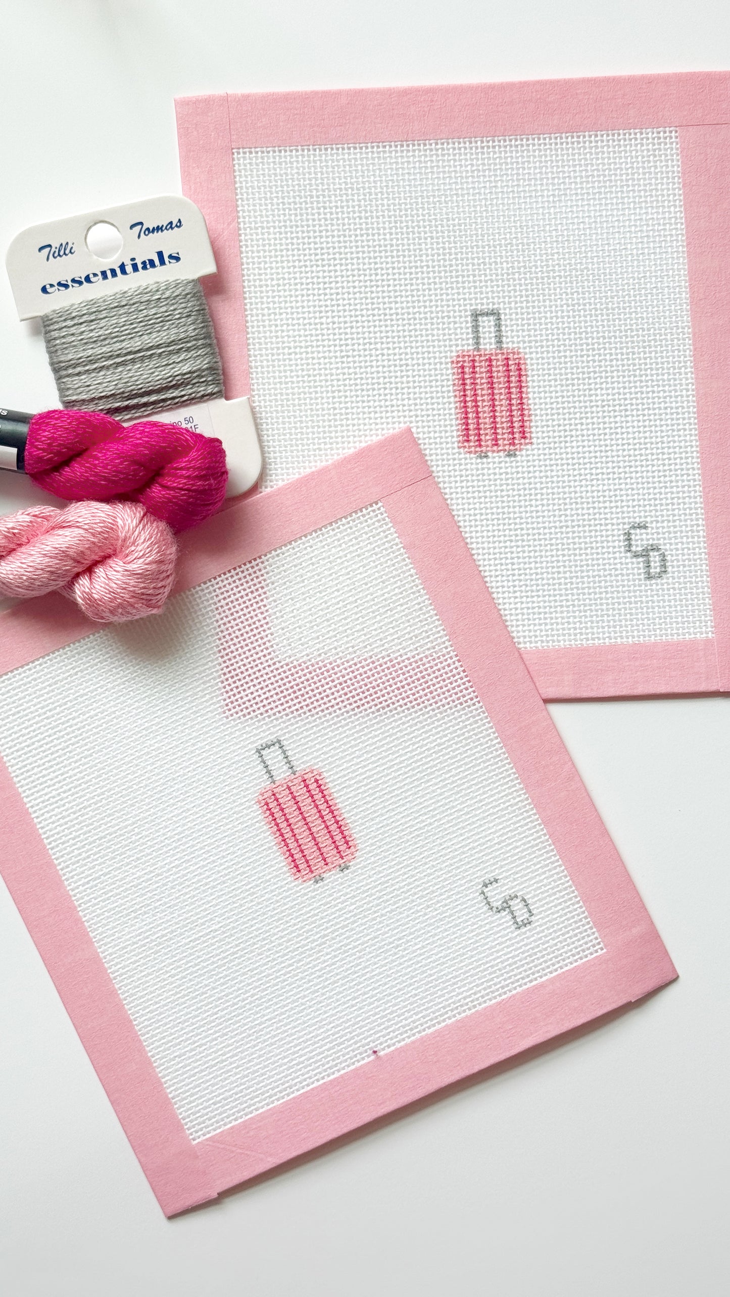 Mini Striped Pink Suitcase Needlepoint Canvas, Mini Beginner Needlepoint Canvas, 18 Mesh, 1.5x2 Design