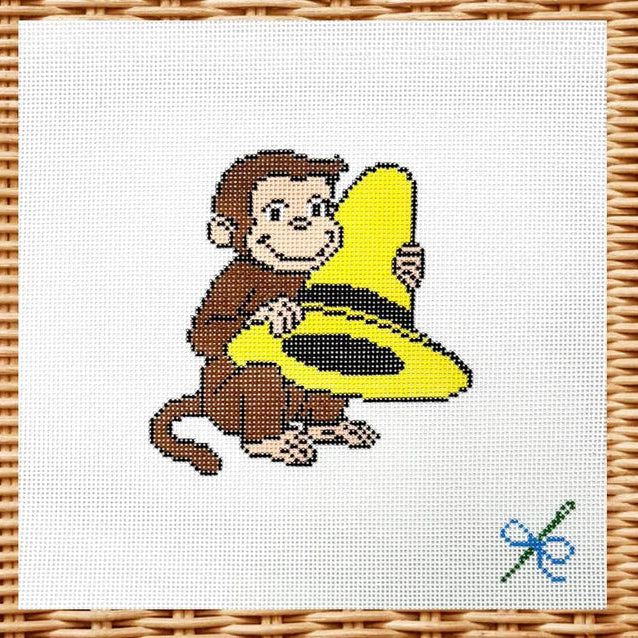 Monkey with Yellow Hat Children's Book Character Needlepoint Canvas, 18 Mesh, 3.9" x 4" Design