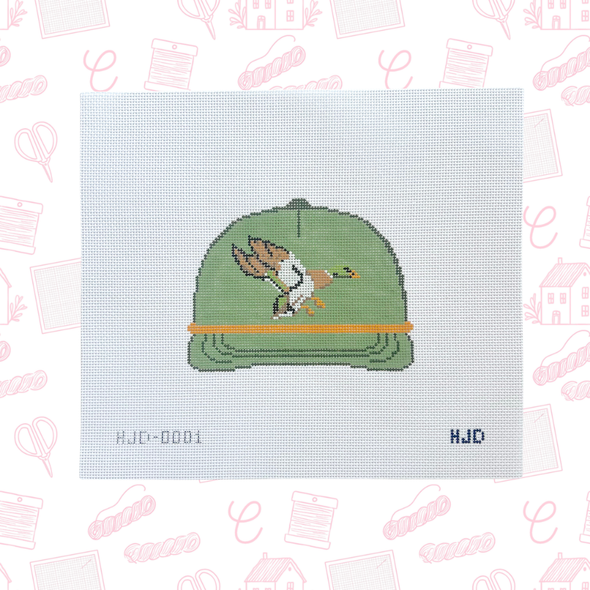 The Drake Hat in Green Needlepoint Canvas, 18 mesh, 4.5"x4" Design Size