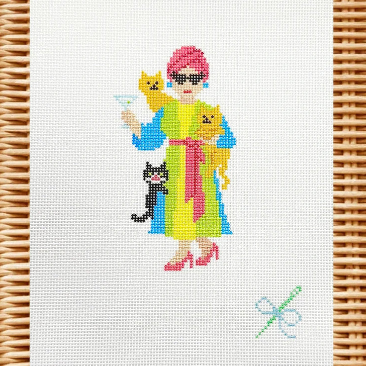 Mitzi the Chic Cat Lady Canvas, 18 Mesh, 2.4" x 4" Design