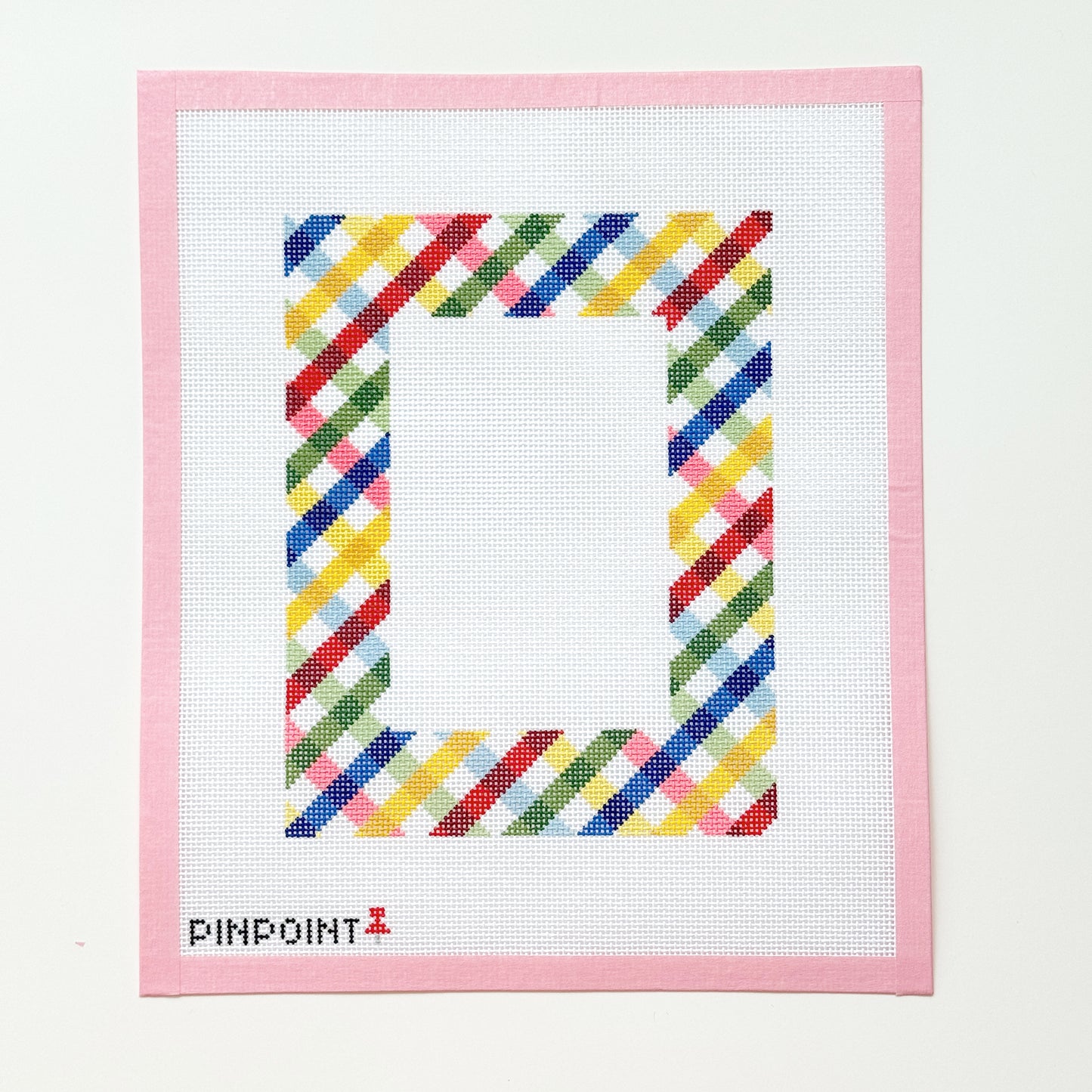 Colorful Plaid Frame Needlepoint Canvas, 13 Mesh, 7”x9” Design