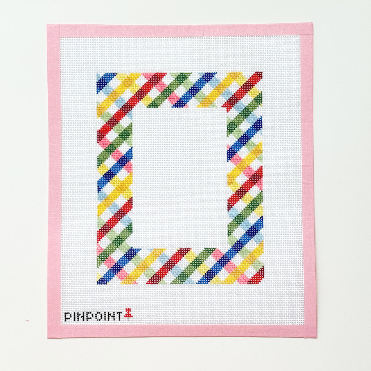 Colorful Plaid Frame Needlepoint Canvas, 13 Mesh, 7”x9” Design