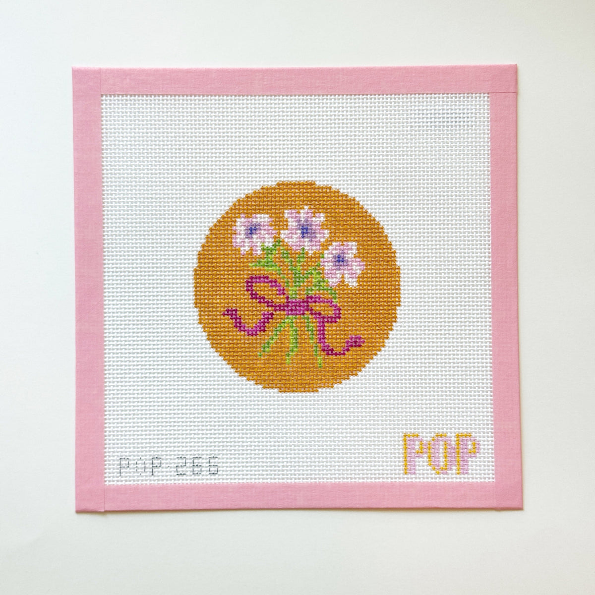 Floral Bow Round Pop Needle Art Needlepoint Canvas, 13 Mesh, 4x4 Design