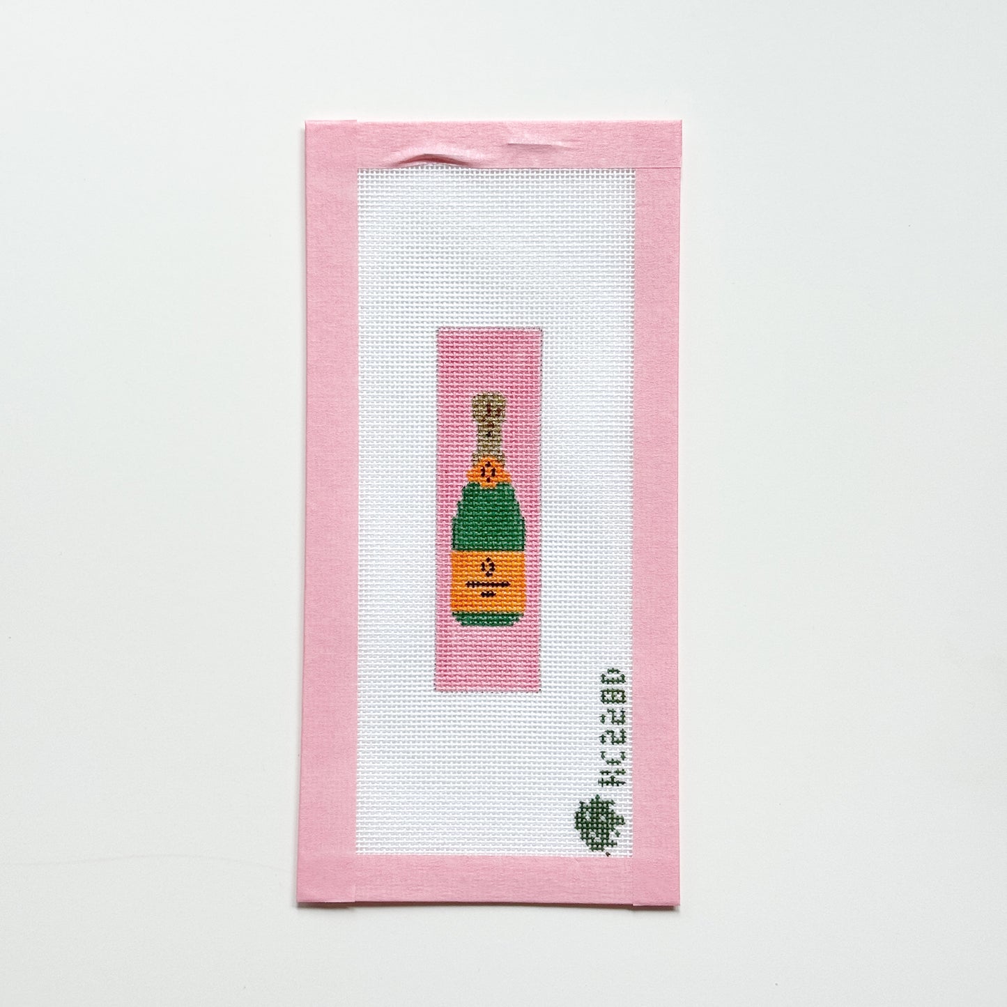 Pink Champagne Keychain Needlepoint Canvas, 18 Mesh, 1.25”x4”