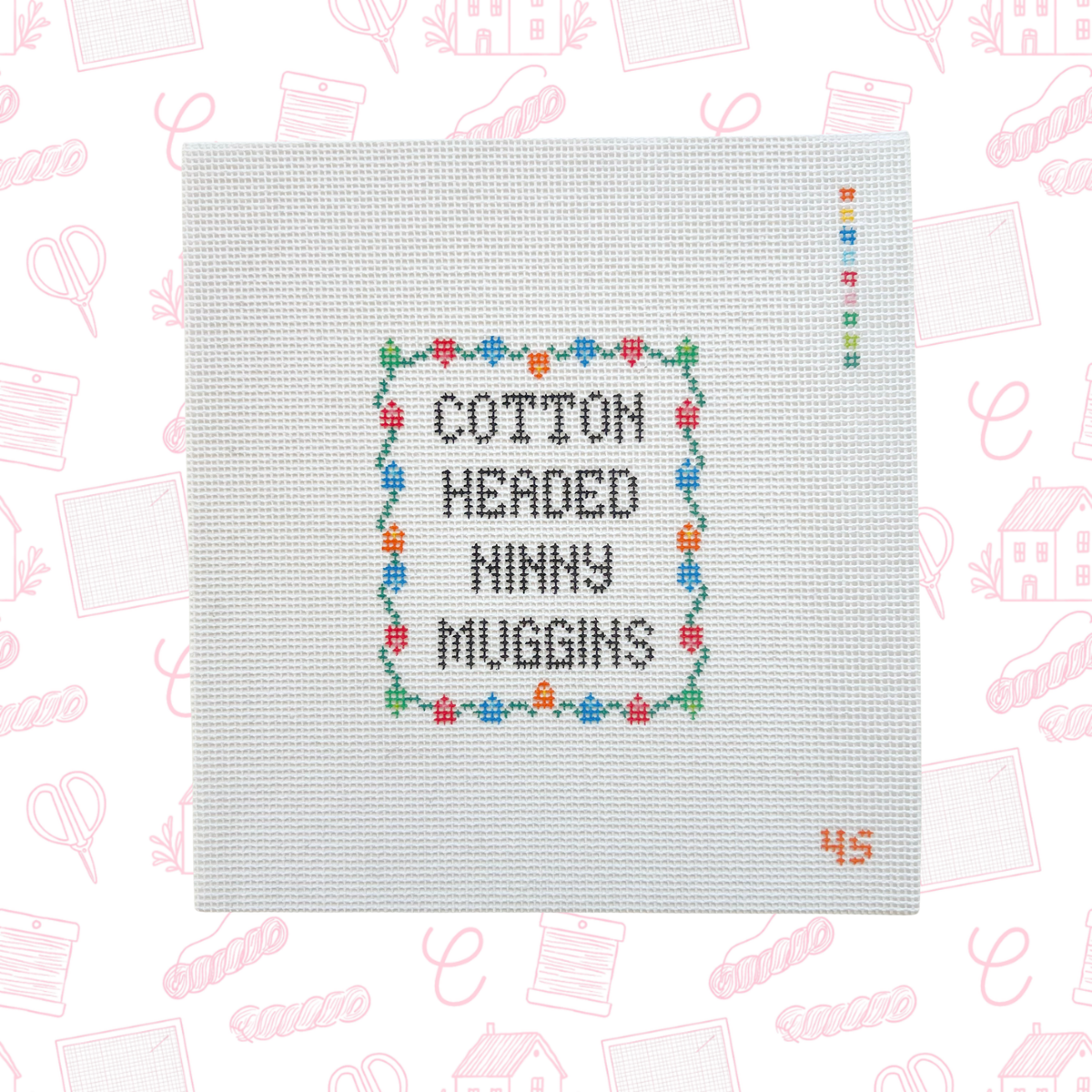 Cotton Headed Christmas Saying Needlepoint Canvas, 14 Mesh, 3" × 4" Design Size