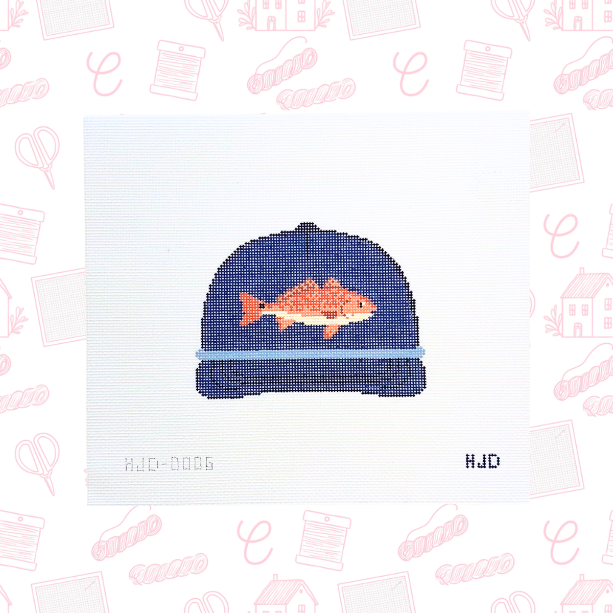 The Redfish Hat Needlepoint Canvas, 18 Mesh, 4.5”x4” Design Size