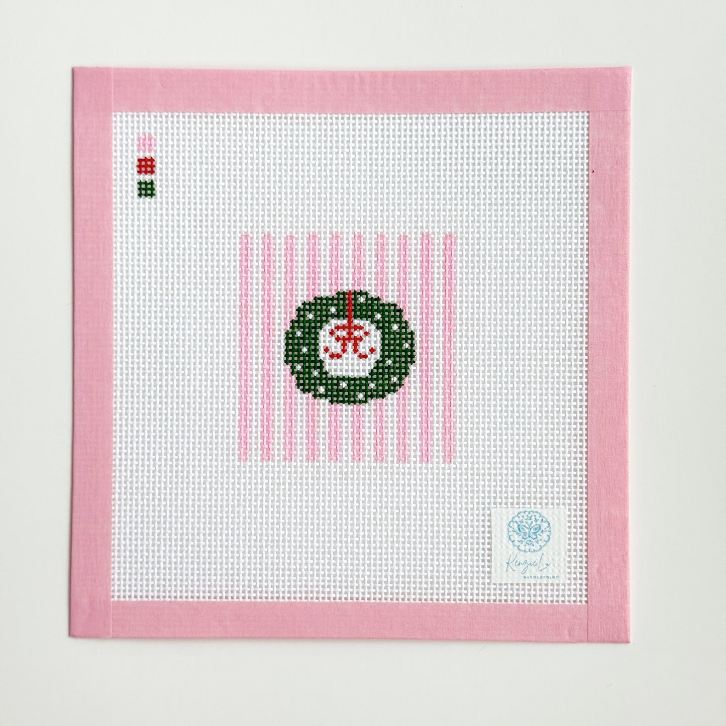 Mini Christmas Wreath Ornament Needlepoint Canvas, 13 Mesh, 3”x3” Design