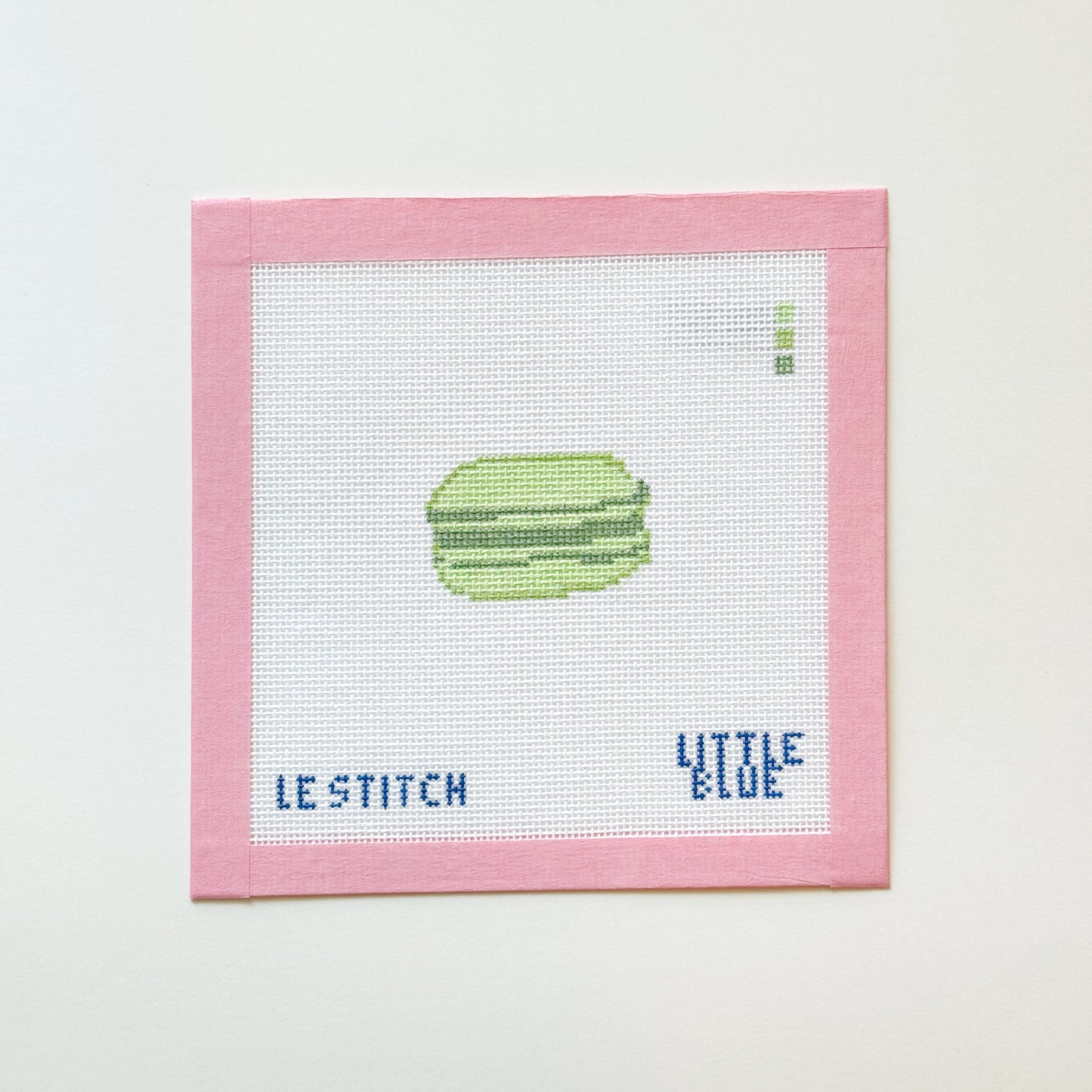 Green Pistachio Macaron Snack Food Needlepoint Canvas, 18 Mesh, 2x1.5 Design