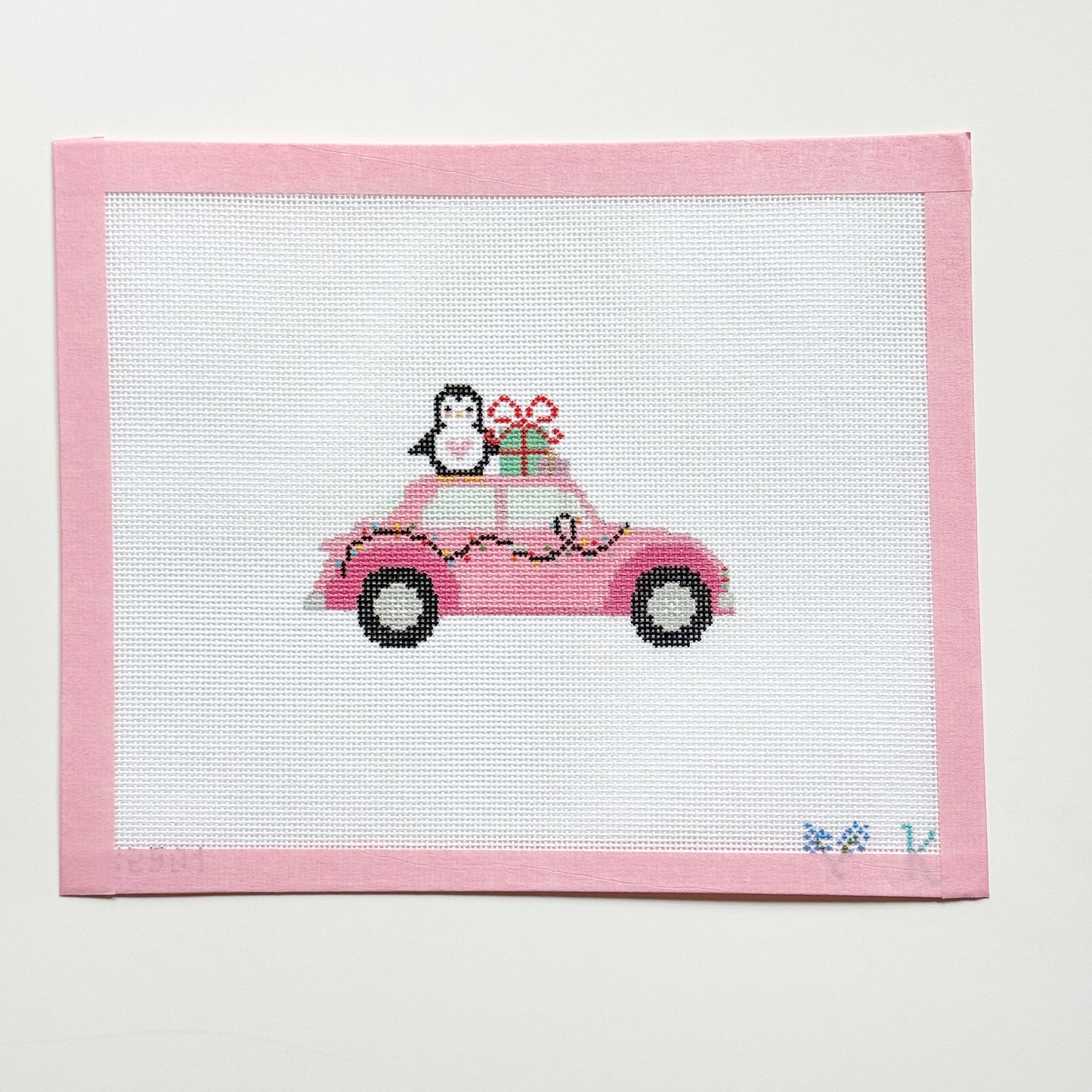 Retro Christmas Car Needlepoint Canvas, 18 Mesh, 5x4 Design