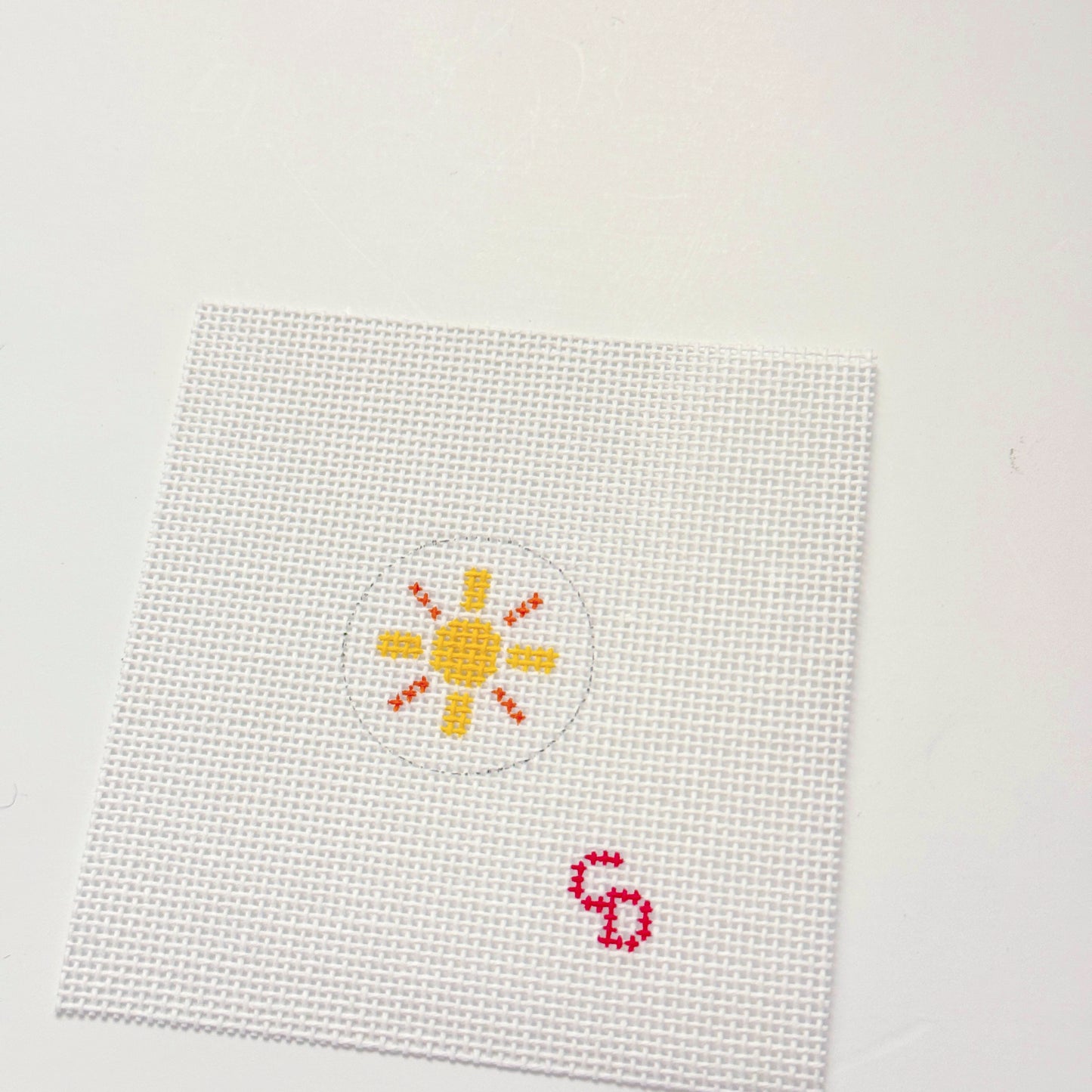 Mini 1” Round Bag Tag Insert Sunshine Summer Hand Painted Needlepoint Canvas 18 Mesh, 1x1 Design