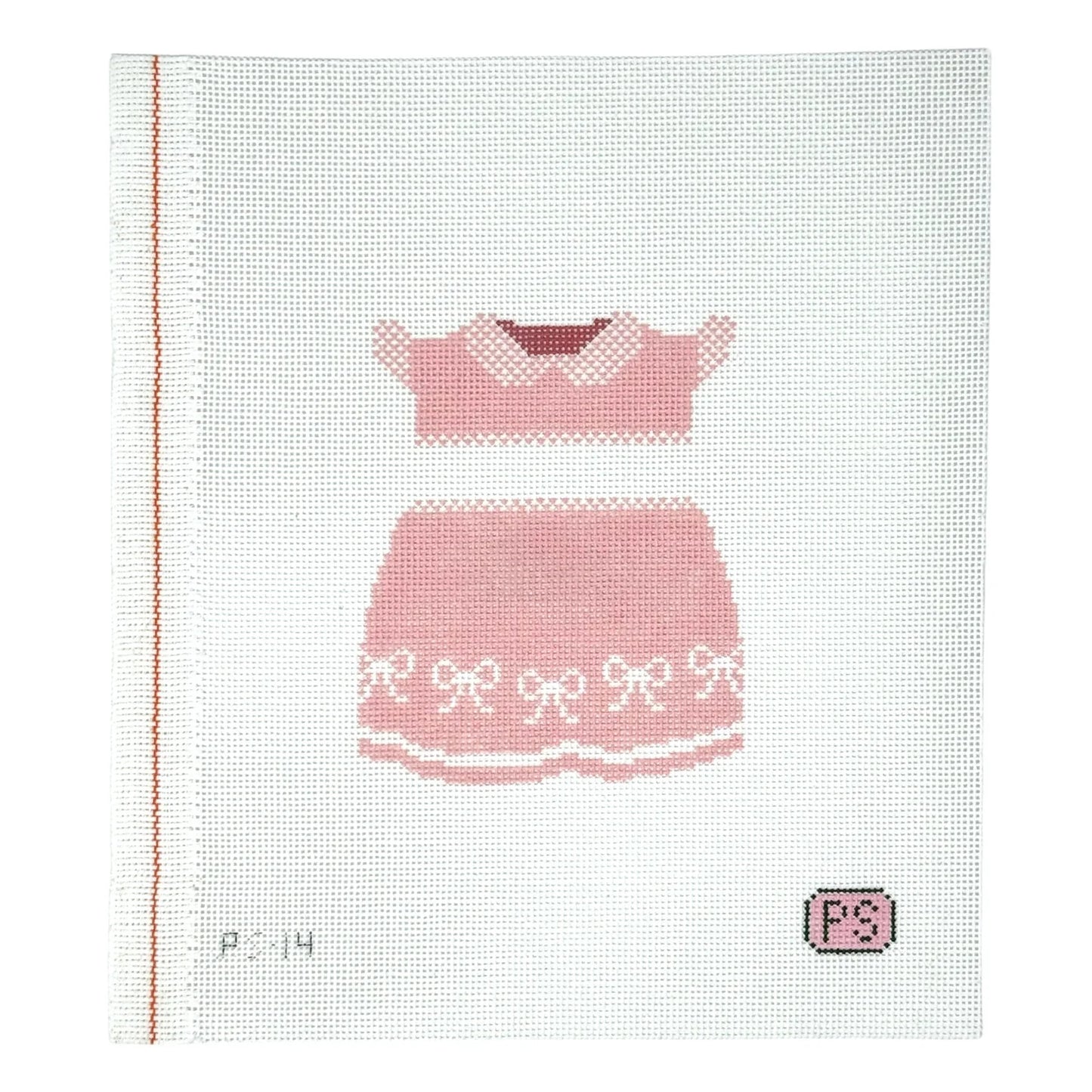 Big Girl Dress Pink Bow Needlepoint Canvas, 18 Mesh, 4.4" x 3.5"