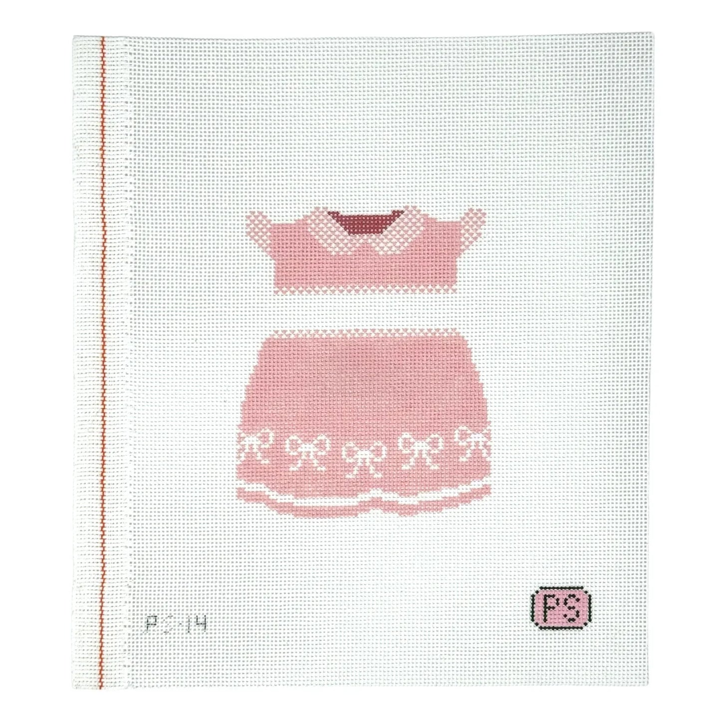 Big Girl Dress Pink Bow Needlepoint Canvas, 18 Mesh, 4.4" x 3.5"