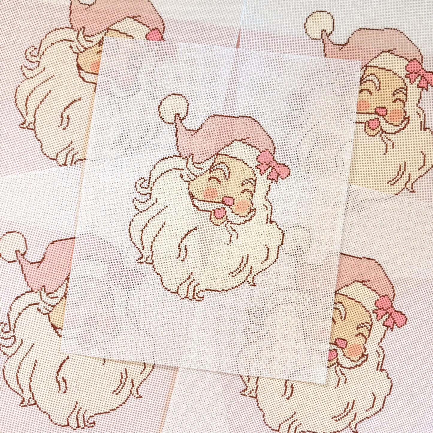 Pink Bow Santa 18 Mesh Needlepoint Canvas 5.5”x7” Design, Christmas Needlepoint Canvas Hand Painted