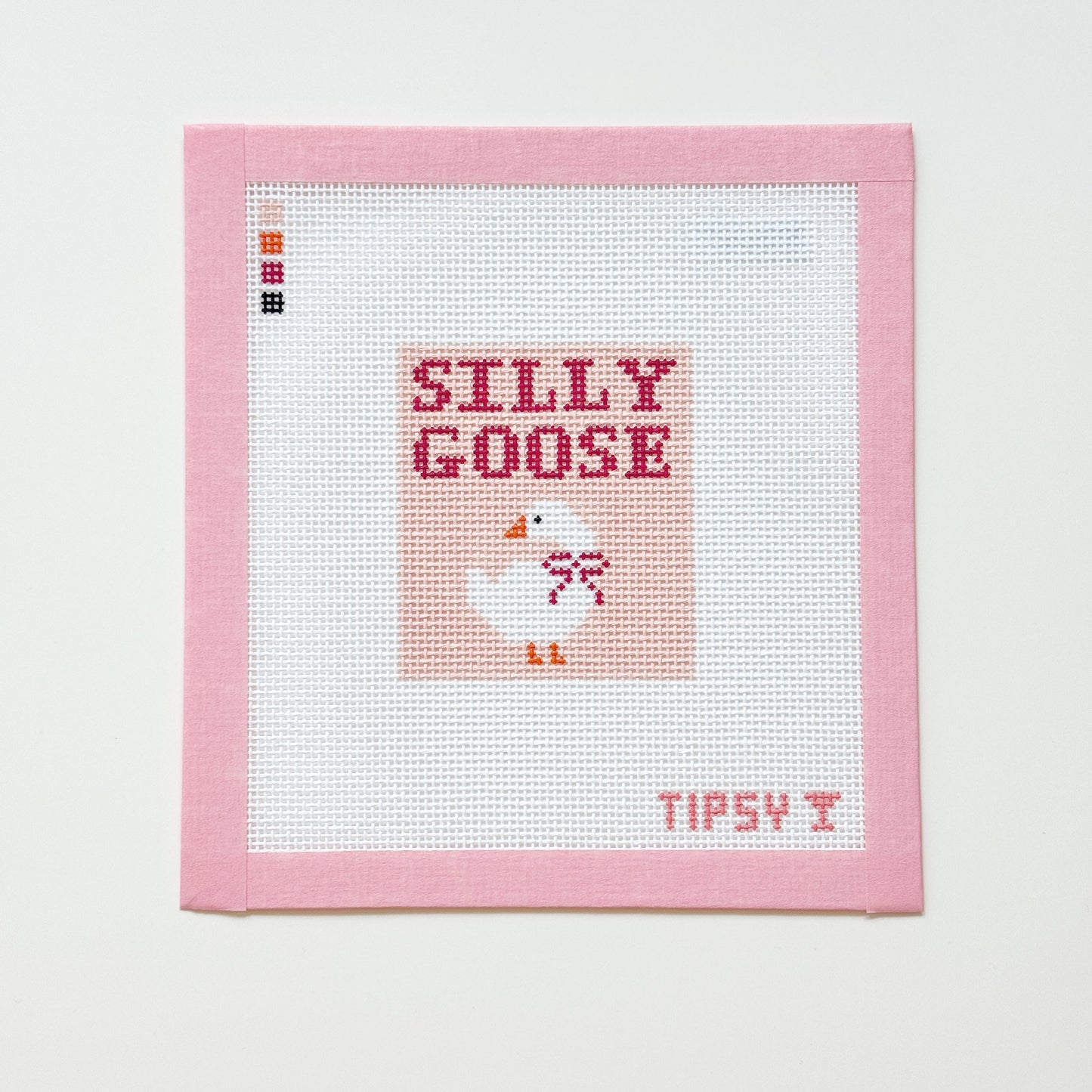 Pink Silly Goose Bow Needlepoint Canvas, 13 Mesh, 3x3 Design