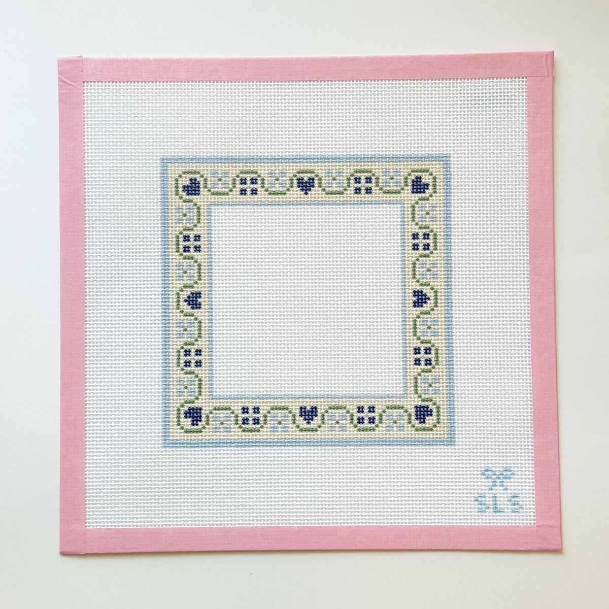 Pastel Flower Heart Frame Needlepoint Canvas, 13 mesh, 6x6 Design
