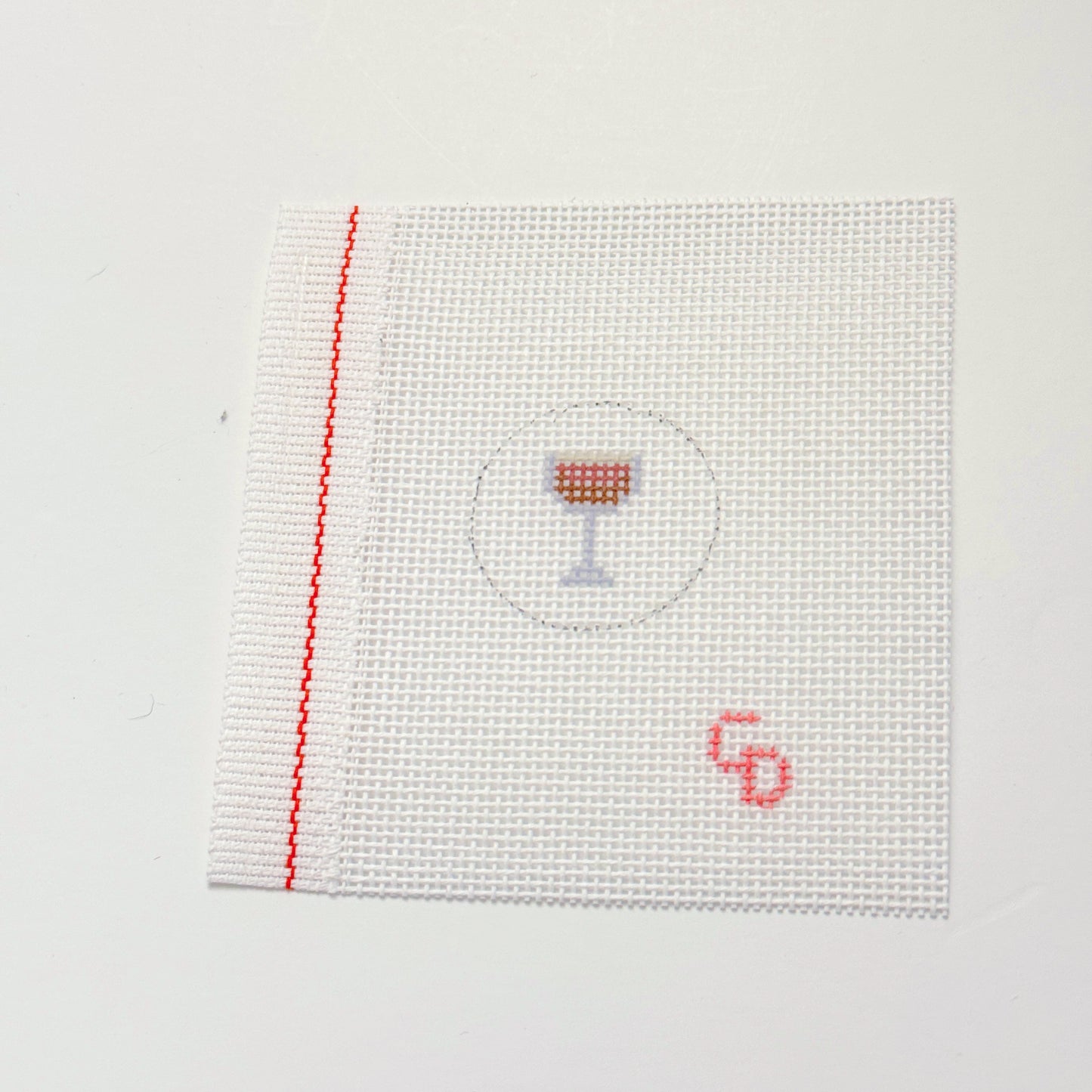 Mini 1” Round Bag Tag Insert Espresso Martini Cocktail Hand Painted Needlepoint Canvas 18 Mesh, 1x1 Design