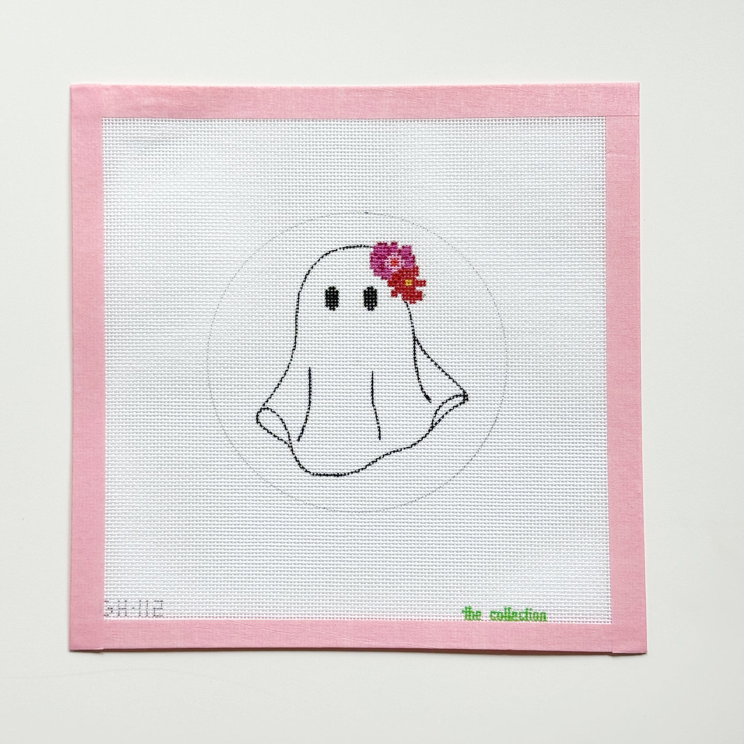 Flower Groovy Ghost Halloween Round Needlepoint Canvas, Halloween Ornament, 18 Mesh, 4x4