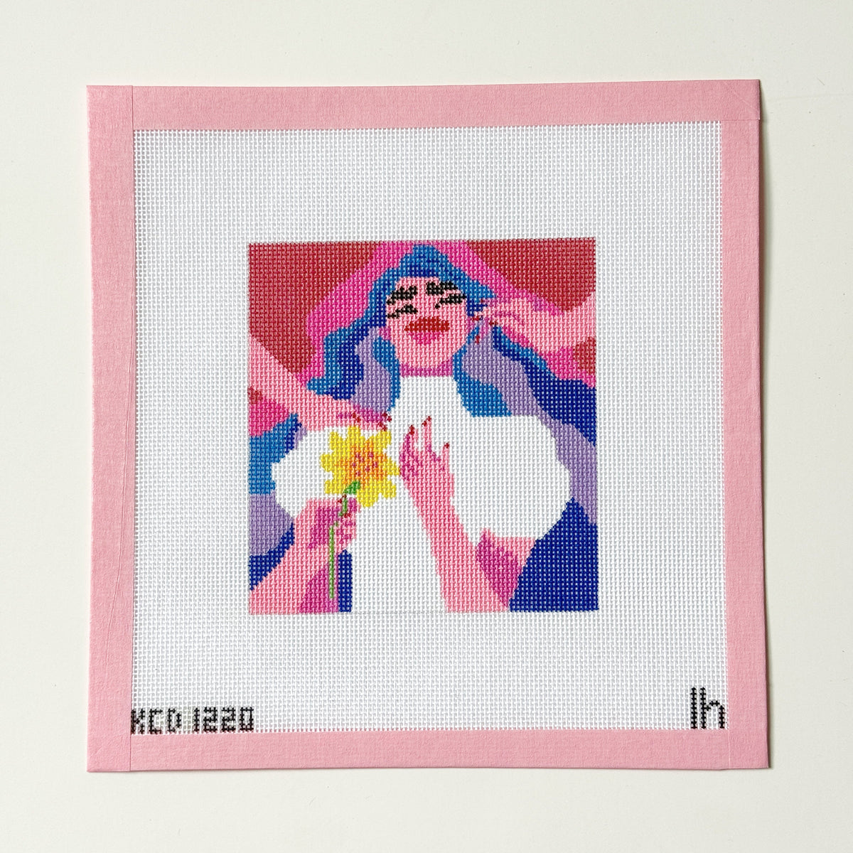 Nouveau Art Style Woman with Flower Needlepoint Canvas, Modern Needlepoint, 18 Mesh, 4x4 Design