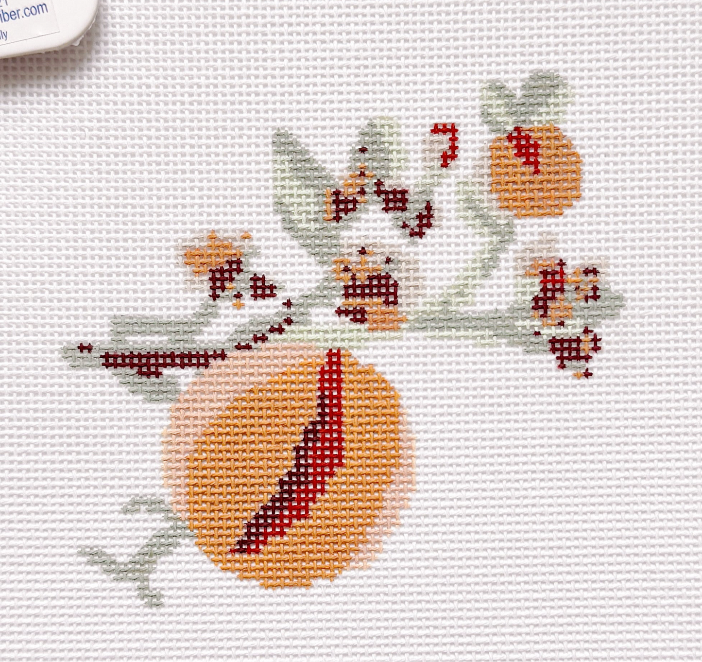 Wholesale Exclusive Peach Branch 18 Mesh Hand Painted Needlepoint Canvas 4x4"