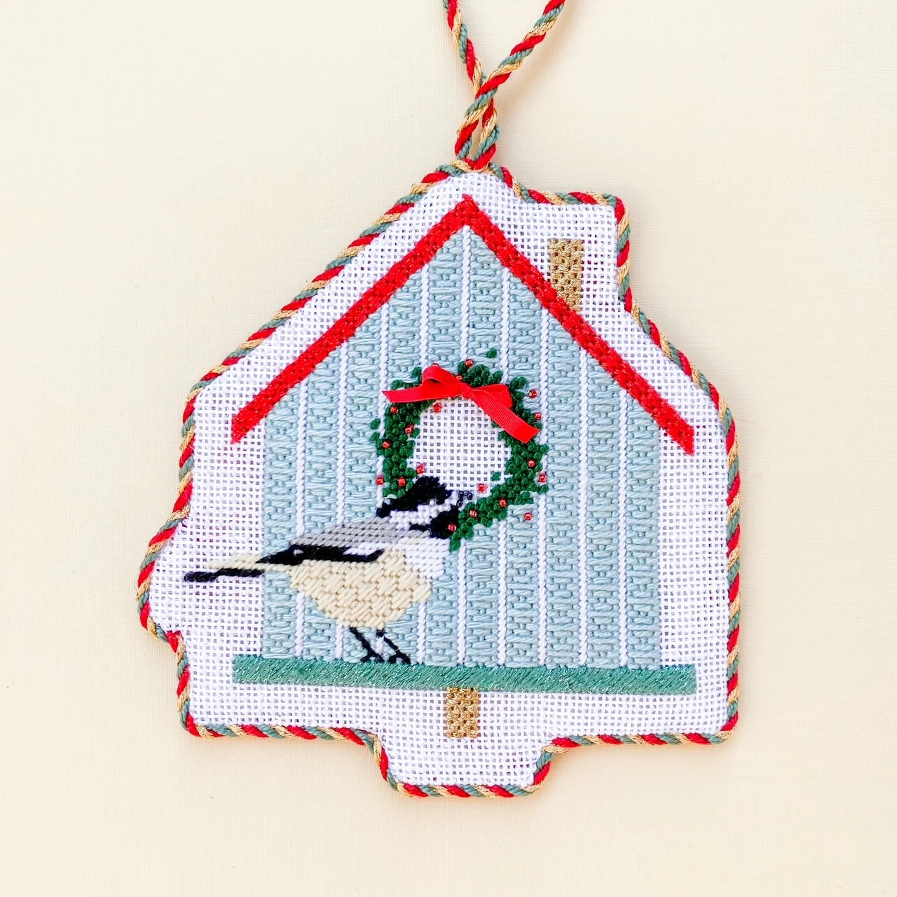 Chickadee Christmas Bird House Needlepoint Canvas, 18 Mesh, 4.25" x 4.5" Design