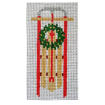 Christmas Wreath Sled Ornament Needlepoint Canvas, 13 Mesh, 2x4 Design