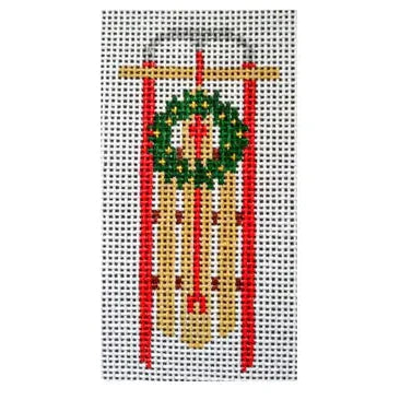 Christmas Wreath Sled Ornament Needlepoint Canvas, 13 Mesh, 2x4 Design