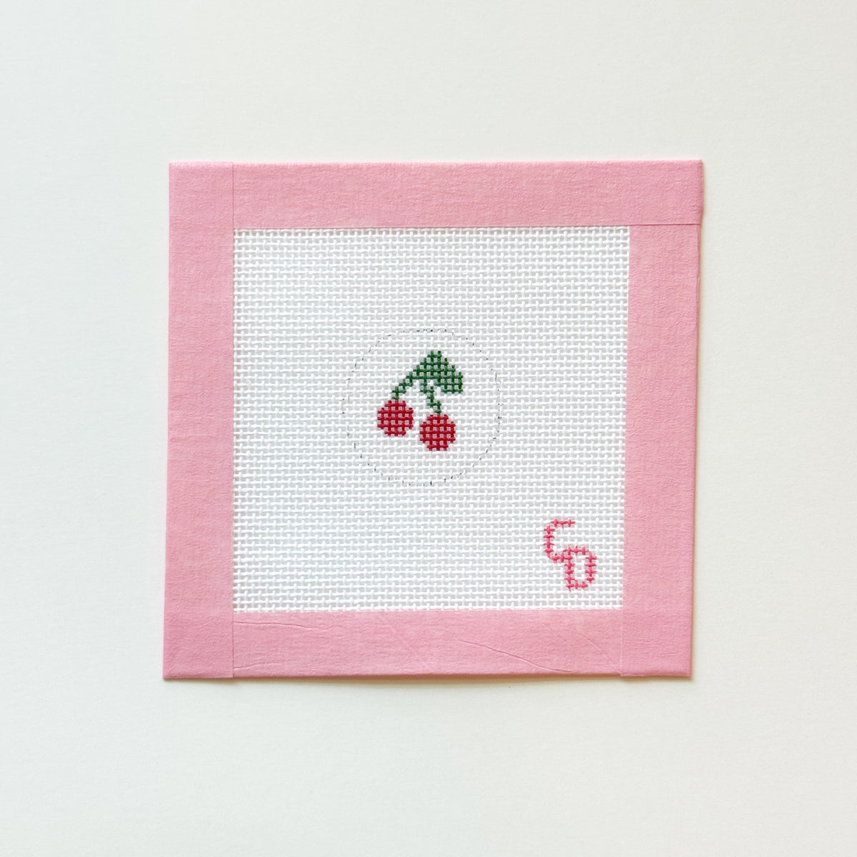 Mini Cherries Key Fob Insert Needlepoint Canvas, Modern Needlepoint Bag Tag, 1” Design, 18 Mesh