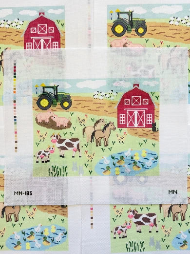 Barnyard Farm Scene Needlepoint Canvas, Children's Pillow Needlepoint Canvas, 18 Mesh