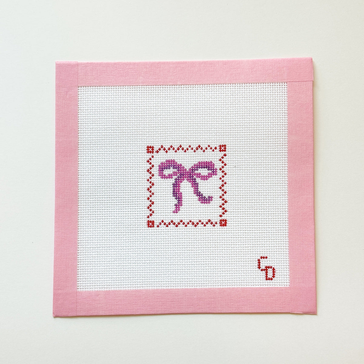 Mini Bow Stamp Coquette Needlepoint Canvas, 18 Mesh, 2x2 Design, Needlepoint Bag Tag