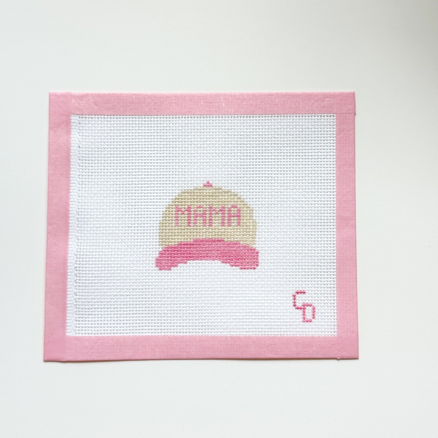 Mama Hat Pink Needlepoint Canvas, 13 Mesh, 2”x2”, Beginner Needlepoint