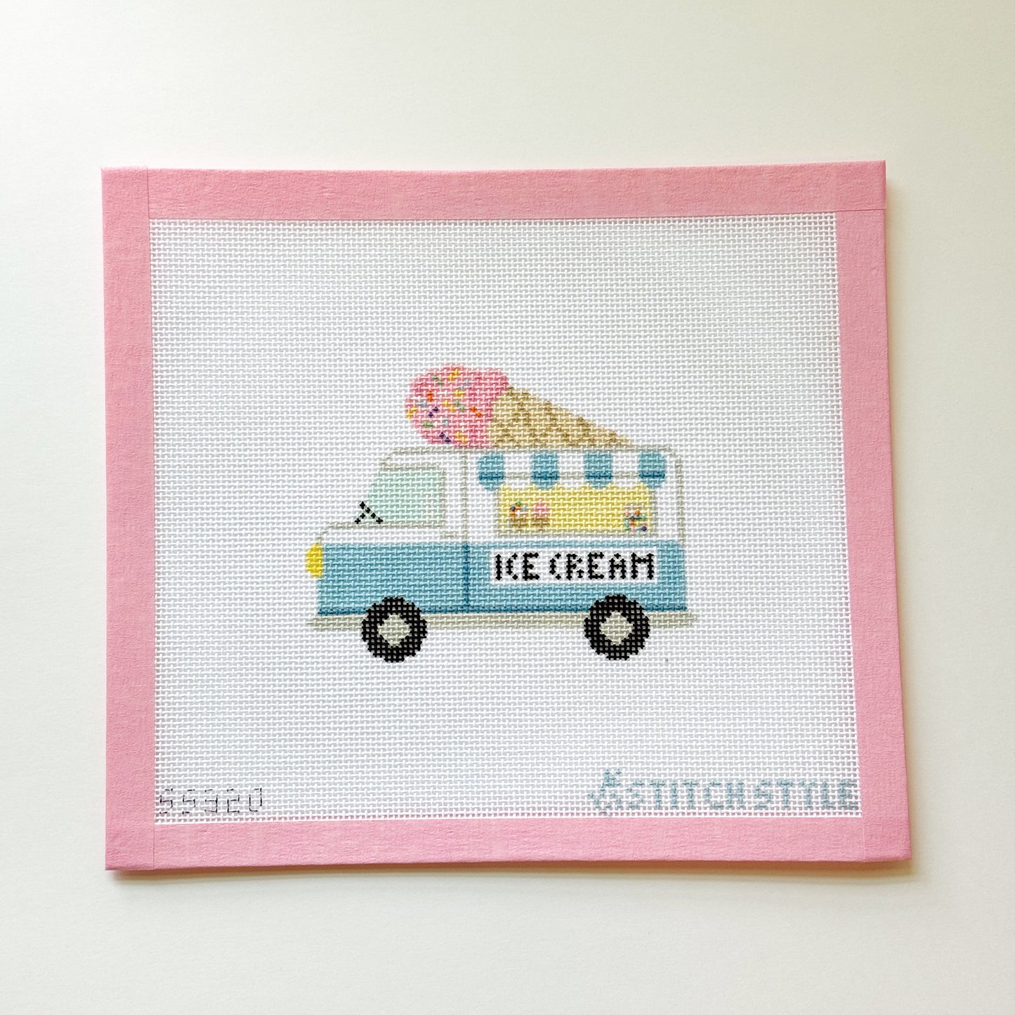 Ice Cream Food Truck Needlepoint Canvas, 18 Mesh, 4x3.5 Design, Foodie Needlepoint Canvas